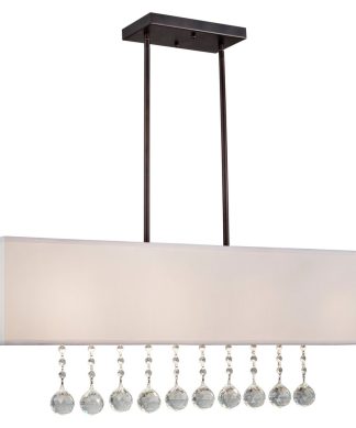 4 Light Island Pendant, Antique Bronze, Off White Linen Shade