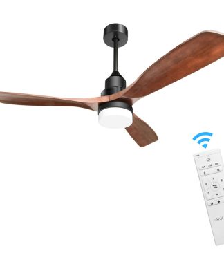 52" Solid Wood Ceiling Fan andRemote Control Reversible Blades, Matte Blck