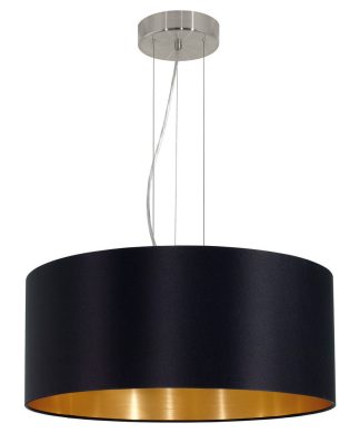 3x60W Pendant With Satin Nickel Finish and Black and Gold Shade, Black & Gold Sh