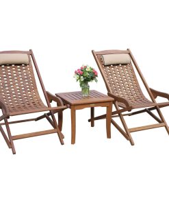 3-Piece Eucalyptus Folding Swing Lounger Set With Square Accent Table