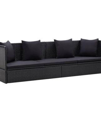 vidaXL Patio Bed with Cushion and Pillow Poly Rattan Black Garden Seat