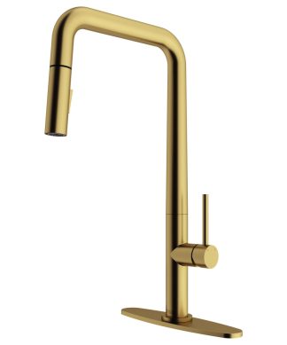 VIGO Parsons Pull-Down Kitchen Faucet With Deck Plate, Matte Brushed Gold