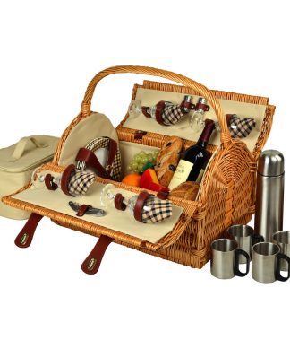 Yorkshire Picnic Basket For Four With Coffee Set, Wicker and London Plaid