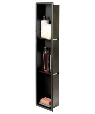 8" x 36" Black Matte Stainless Steel Vertical Triple Shelf Bath Shower Niche