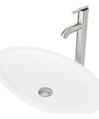 VIGO Wisteria Matte Stone Vessel Bathroom Sink With Seville Vessel Faucet