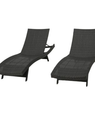 GDF Studio Olivia Outdoor Gray Wicker Chaise Lounge Chairs, Set of 2