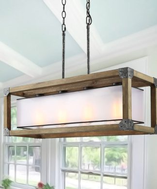 4-Light Rectangle Wood Chandelier
