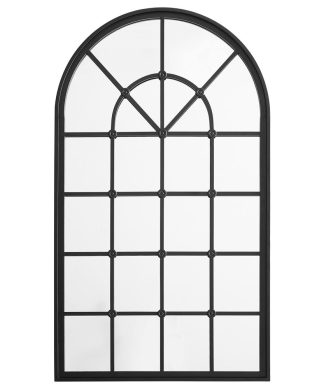 50" Arched Windowpane Mirror, Black