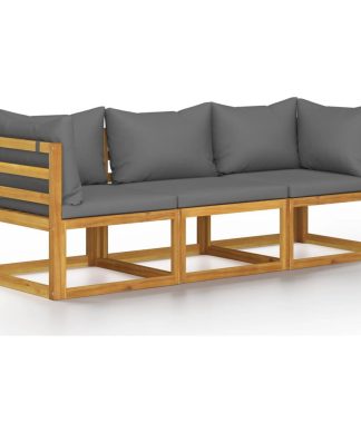 vidaXL Solid Acacia Wood 3-Seater Patio Sofa with Cushion Outdoor Garden Seat