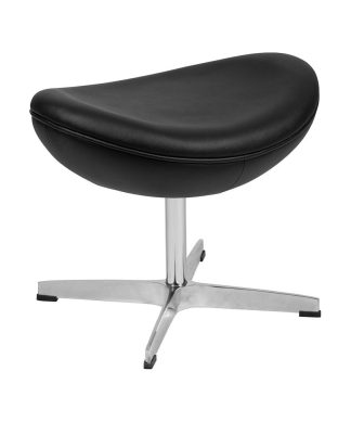 Wing Ottoman, Black Leather, 15.75"H