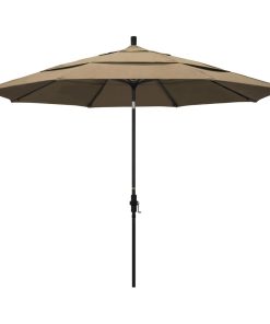 11' Aluminum Umbrella Collar Tilt Matted Black, Sunbrella, Heather Beige