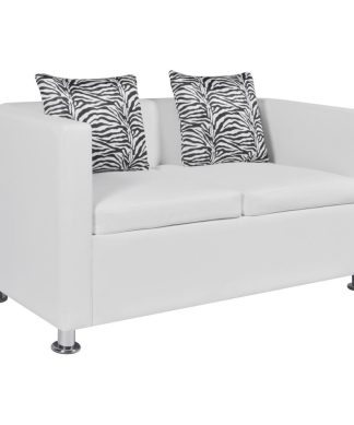 vidaXL Sofa with 2 Pillows 2-Seater Artificial Leather White Living Room Home