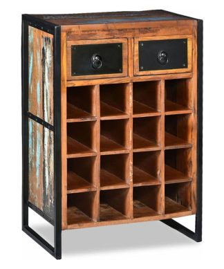 vidaXL Wine Rack for 16 Bottles with Drawers Solid Reclaimed Wood Stand Shelf
