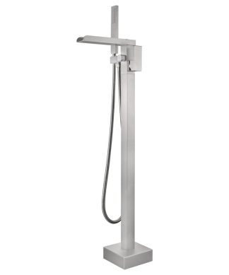 Waterfall Floor Mounted Tub Faucet With Hand Held Shower, Brushed Nickel