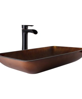 VIGO Rectangular Russet Glass Vessel Bathroom Sink Set Niko Vessel Faucet