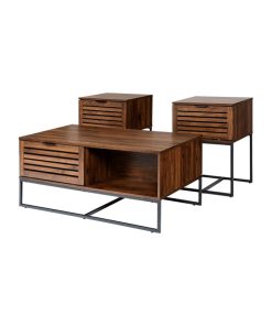 Walker Edison 3-Piece Engineered Wood Table Set in Modern Slat Door-Dark Walnut
