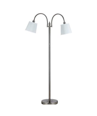 80 Watt Metal Floor Lamp with Dual Gooseneck and Uno Style Shades in Silver