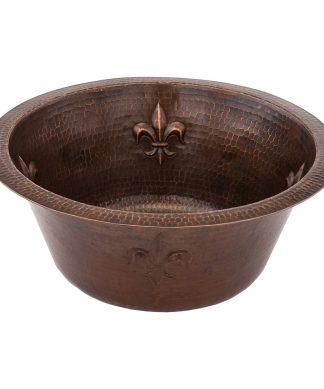 16" Round Copper Bar Sink With Fleur De Lis and 2" Drain Size, 2"