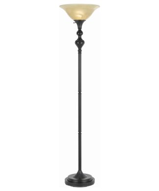 3 Way Glass Shade Torchiere Floor Lamp with Metal Pedestal Base, Black