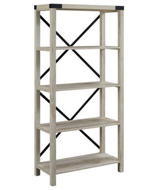 64" Farmhouse Metal X Bookshelf - Grey Wash