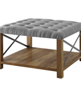 30" Farmhouse Tufted Ottoman, Gray