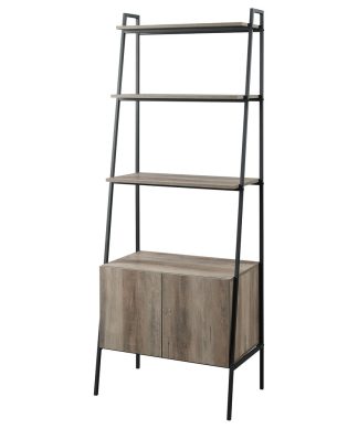 72" Urban Industrial Metal and Wood Ladder Storage With Cabinet, Gray Wash