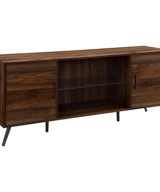 60" Midcentury Modern 2-Door TV Stand Media Console, Dark Walnut