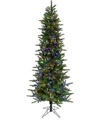 7.5' Carmel Pine Slim Artificial Christmas Tree, Multi-Color Led String Lights