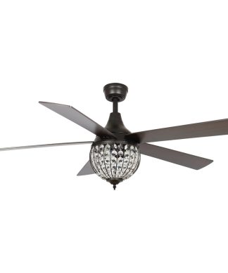 52 in Modern Crystal Ceiling fan with 5 Blades in Antique Bronze, Remote Control