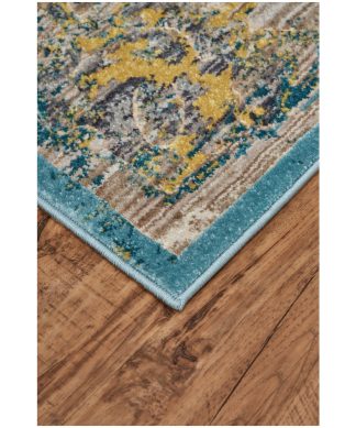 Weave & Wander Arsene Distressed Medallion Rug, Capri Blue/Gold, 7'10"x11'