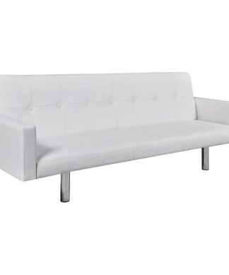 vidaXL Sofa Bed with Armrest Artificial Leather White Living Room Seating Home