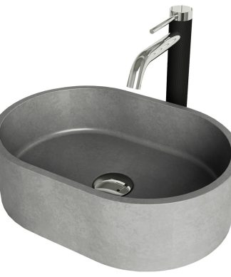 VIGO Concreto Stone Oval Vessel Bathroom Sink with Vessel Faucet