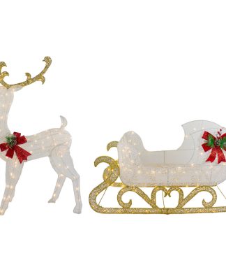 48" LED Lighted Glitter Reindeer With Sleigh Outdoor Christmas Decoration