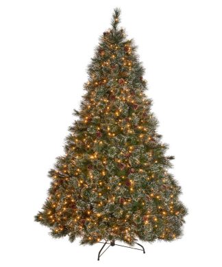 7.5' Pine and Mixed Spruce Artificial Christmas Tree, Pre-Lit Clear