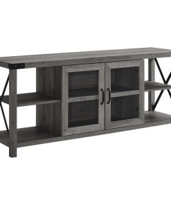 60" Farmhouse Metal X TV Stand, Gray Wash