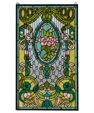 20.5" x 34.5" Large Handcrafted stained glass window panel Flowers