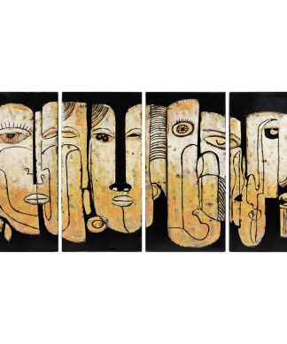"Totem Poles" Mixed Media Iron Hand Painted Dimensional Wall Art Set of 4