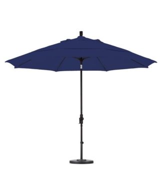 11' Matted Black Collar Tilt Crank Aluminum Umbrella, Navy Blue Olefin