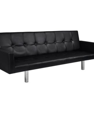 Vidaxl Sofa Bed With Armrest Black Artificial Leather