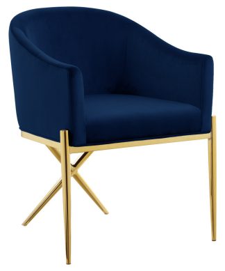 Xavier Velvet Dining Chair, Navy, Gold Legs