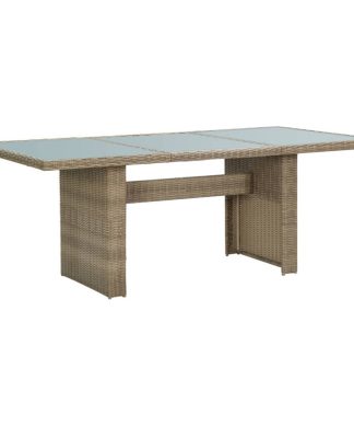 vidaXL Patio Dining Table Brown Glass and Poly Rattan Garden Dinner Outdoor