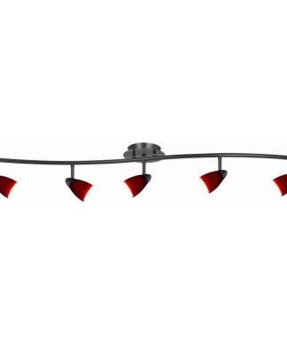 5 Light 120V Metal Track Light Fixture With Glass Shade, Black And Red