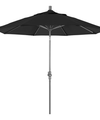 9' Grey Collar Tilt Crank Aluminum Umbrella, Black Sunbrella