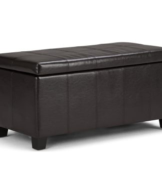 Contemporary Storage Ottoman, Stitched Faux Leather Upholstery, Tanners Brown