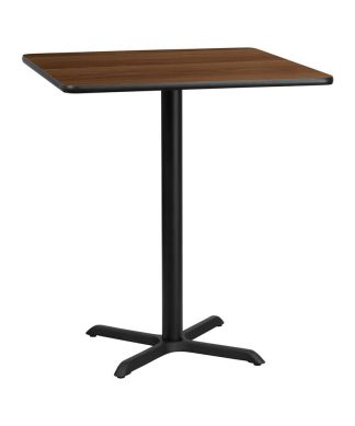 36'' Square Walnut Laminate Table Top with 30'' x 30'' Bar Height Table Base