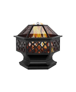 24" Outdoor Black Iron Fire Pit Bowl With Flame-retardant spark guard