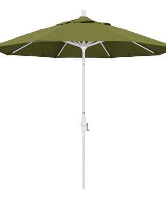 9' Matted White Collar Tilt Crank Aluminum Umbrella, Palm Pacifica
