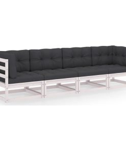 vidaXL Solid Pinewood 4-Seater Patio Sofa with Cushions Outdoor Garden Seating