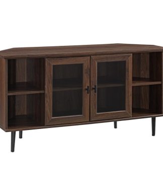48" Simple Glass Door Corner TV Console - Dark Walnut