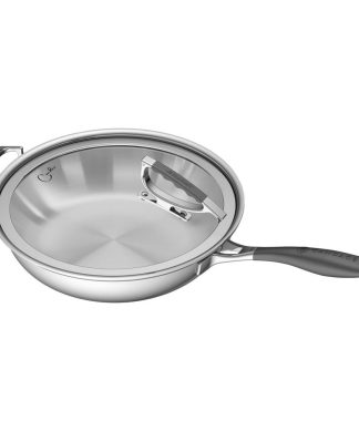 13" Tri-Ply Stainless Steel French Skillet With Silicone Handles and Rim Latch